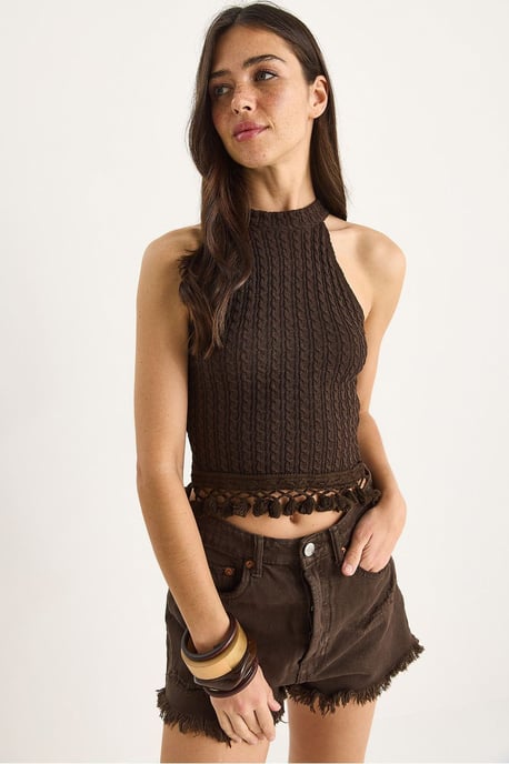Gestructureerde Halternek Fitted Crop Blouse - Image 2