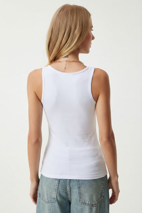 Ribbad ærmlös blus med fyrkantig krage och slim fit - Image 5