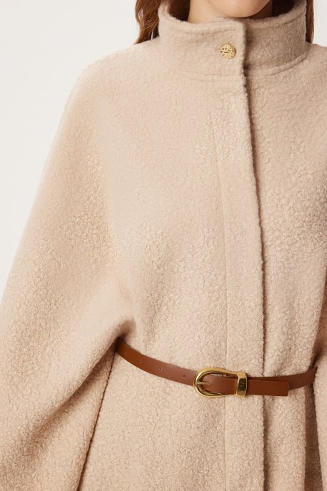 Bälte Gabardin Lös Passform Jacka med Halv Hög Krage - Image 4