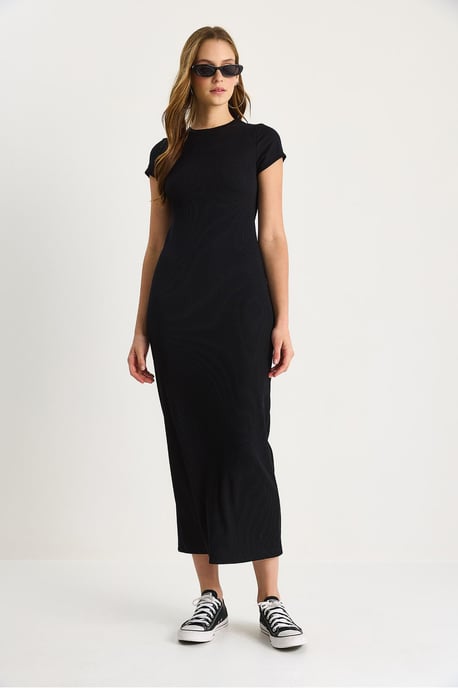 Slim Fit Crew Neck Maxi Klänning - Image 3