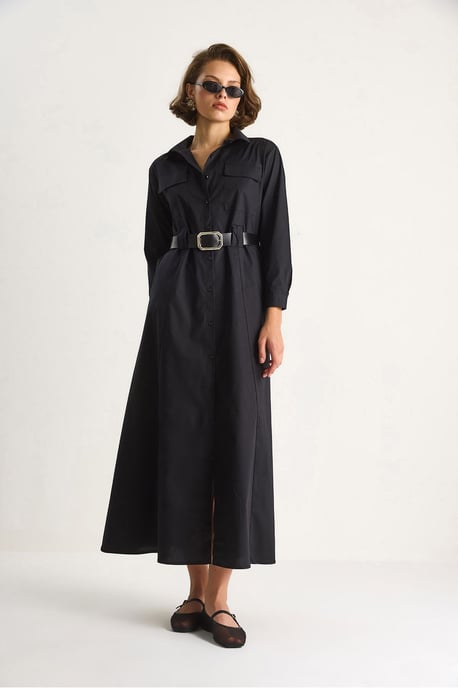 Maxi-jurk met lange mouwen, knoopsluiting en overhemdkraag - Image 2
