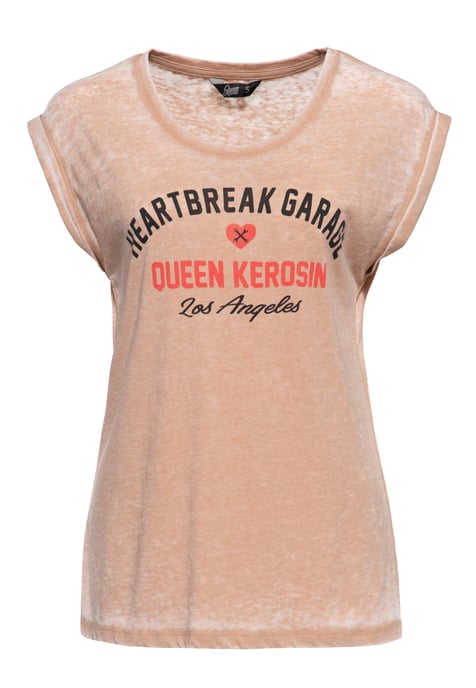 Queen Kerosin Damen Enzym Wash T-Shirt Heartbreak Garage - Image 1