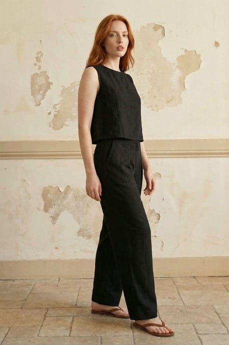 Linnenmix Blouse en Broek Set met Zak - Image 4