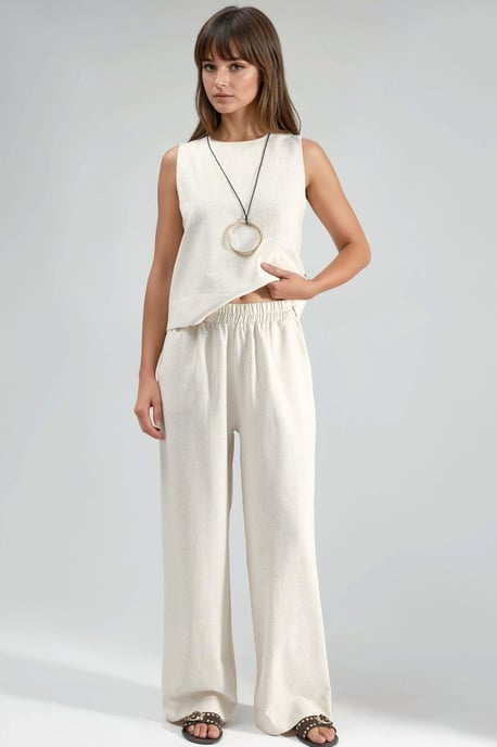 Linen Sleeveless Blouse & Pocketed Pants Set - Image 5