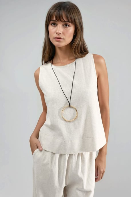 Linen Sleeveless Blouse & Pocketed Pants Set - Image 6