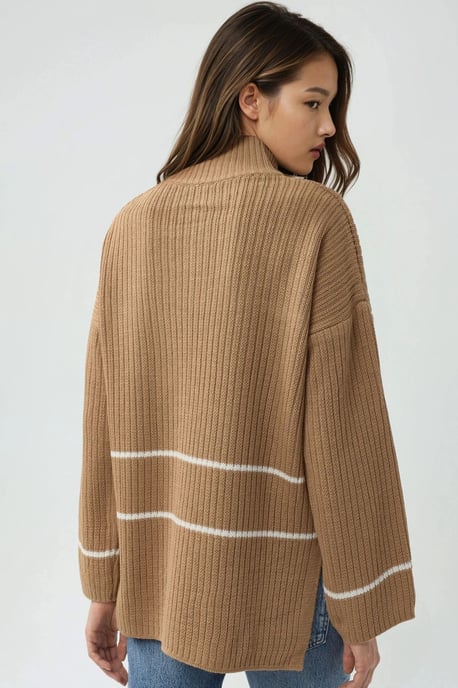 Loose Fit Striped Sweater with Zipper Collar - Image 3