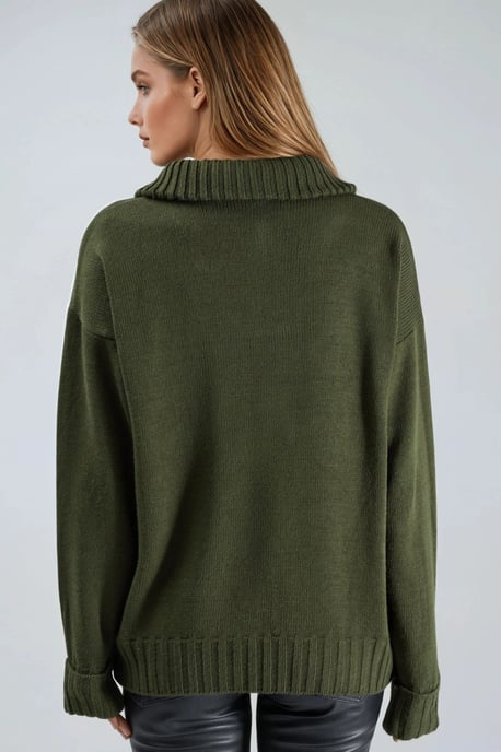 Oversized Geribde Gebreide Trui met Ritskraag - Image 3