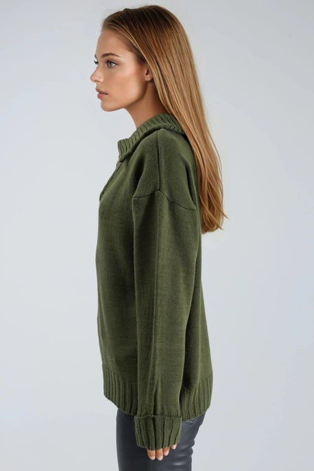 Oversized Geribde Gebreide Trui met Ritskraag - Image 4