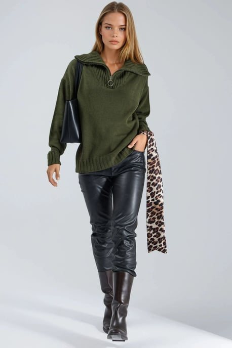 Oversized Geribde Gebreide Trui met Ritskraag - Image 5