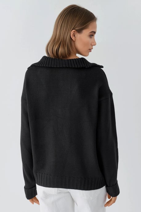 Oversized Geribde Gebreide Trui met Ritskraag - Image 2