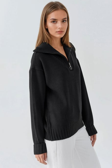 Oversized Geribde Gebreide Trui met Ritskraag - Image 3