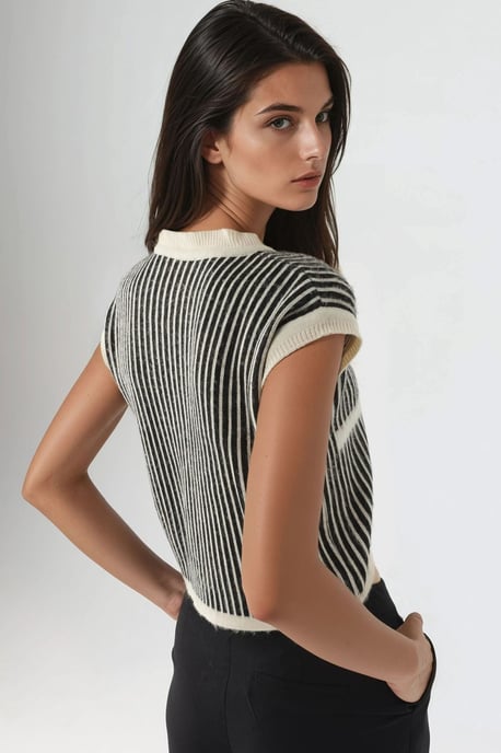 Gestreepte Geribbelde Brei Crop Top met Knopen Sluiting - Image 3