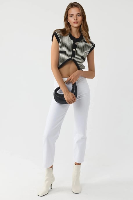 Gestreepte Geribbelde Gebreide Cropped Top met Knopsluiting - Image 5