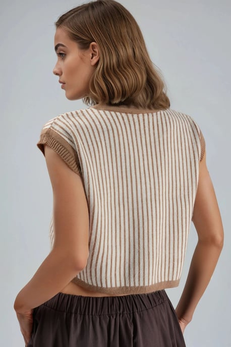 Gestreepte Geribbelde Breisel Cropped Top met Knopsluiting - Image 2