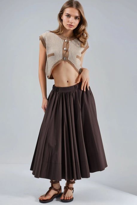 Gestreepte Geribbelde Breisel Cropped Top met Knopsluiting - Image 4