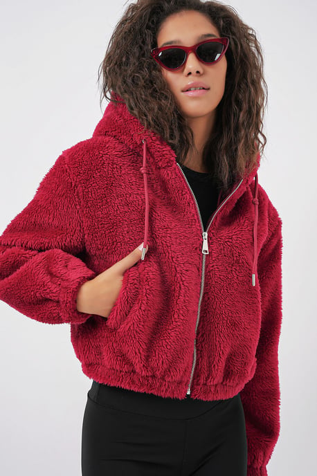 Korte Pluche Zip-Front Hoodie - Image 2
