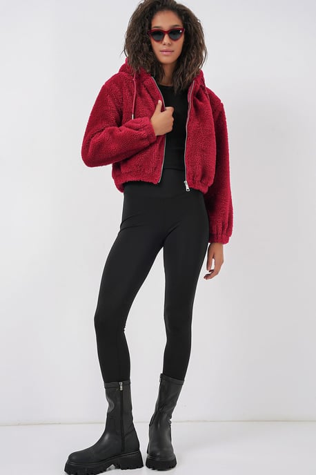 Korte Pluche Zip-Front Hoodie - Image 3