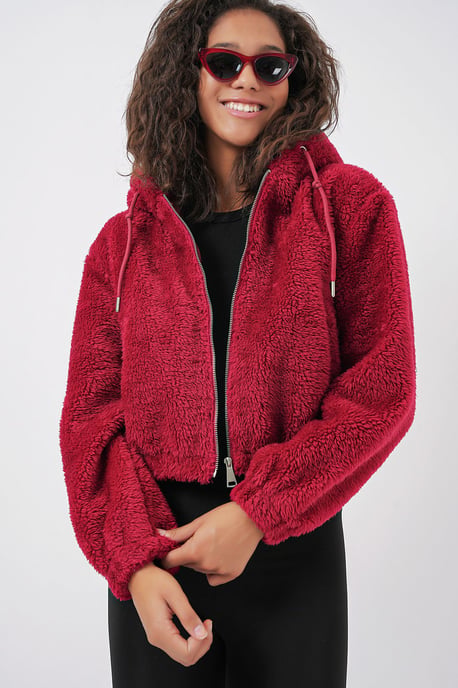 Korte Pluche Zip-Front Hoodie - Image 4