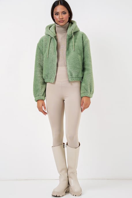 Korte Pluche Hoodie met Rits aan de Voorkant - Image 2