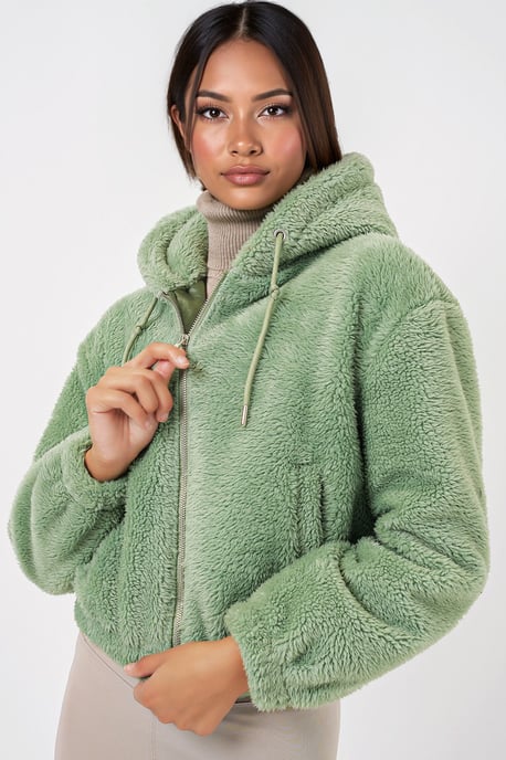 Korte Pluche Hoodie met Rits aan de Voorkant - Image 3