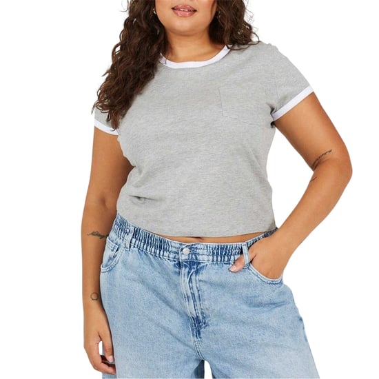 Brave Soul Dames/Dames Ringer Crew Hals Plus T-shirt (Grijs/Wit) - Image 2