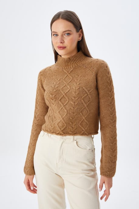 Argyle Pattern Ribbed Half Turtleneck Sweater - Image 2