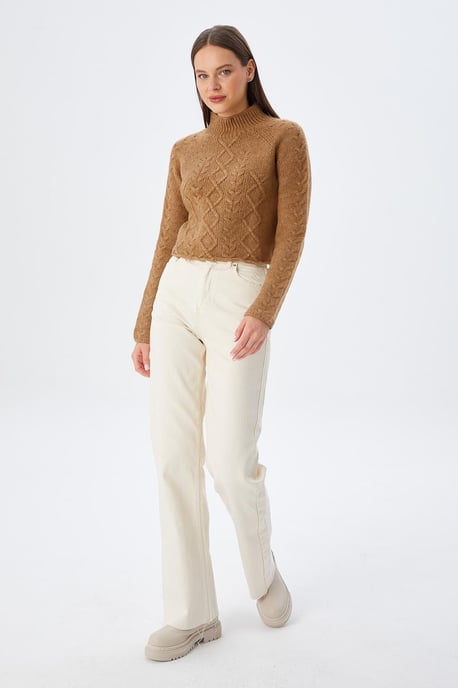 Argyle Pattern Ribbed Half Turtleneck Sweater - Image 4