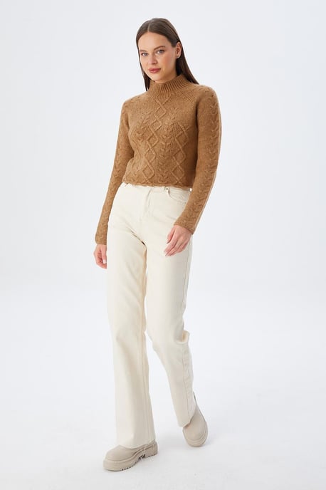 Argyle Pattern Ribbed Half Turtleneck Sweater - Image 6