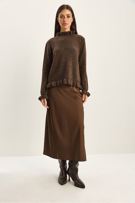 Frilly Half Turtleneck Buttoned Knit Sweater - Image 2