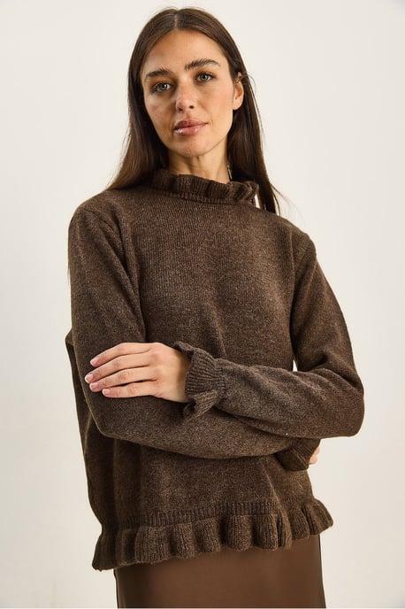 Frilly Half Turtleneck Buttoned Knit Sweater - Image 4