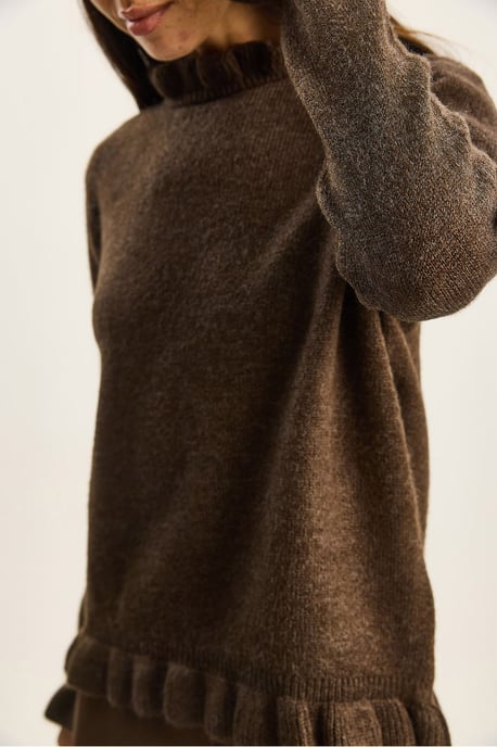 Frilly Half Turtleneck Buttoned Knit Sweater - Image 6