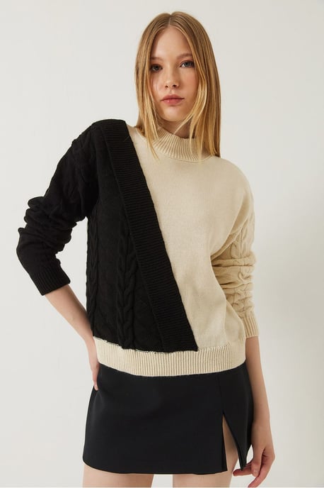 Patterned Half Turtleneck Ribbed Sweater - Image 2