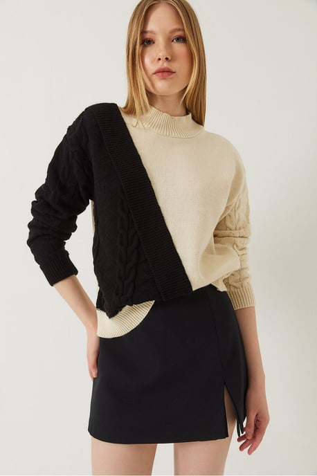 Patterned Half Turtleneck Ribbed Sweater - Image 3