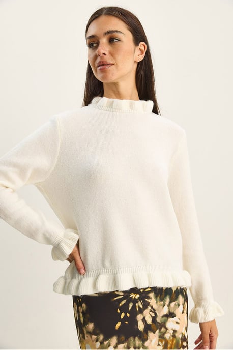 Frilly Half Turtleneck Buttoned Knit Sweater - Image 2