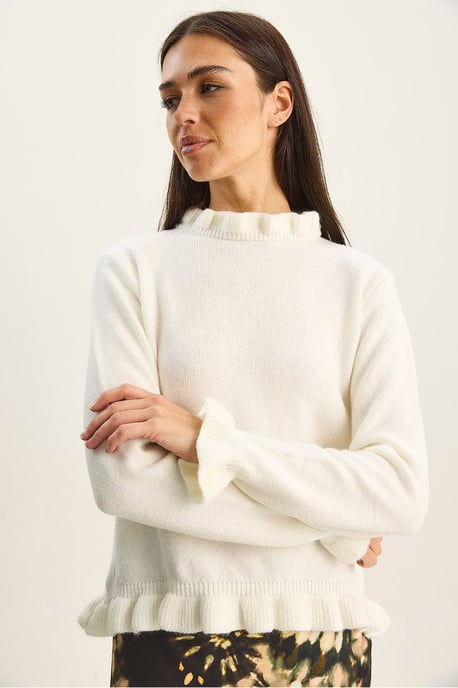 Frilly Half Turtleneck Buttoned Knit Sweater - Image 3