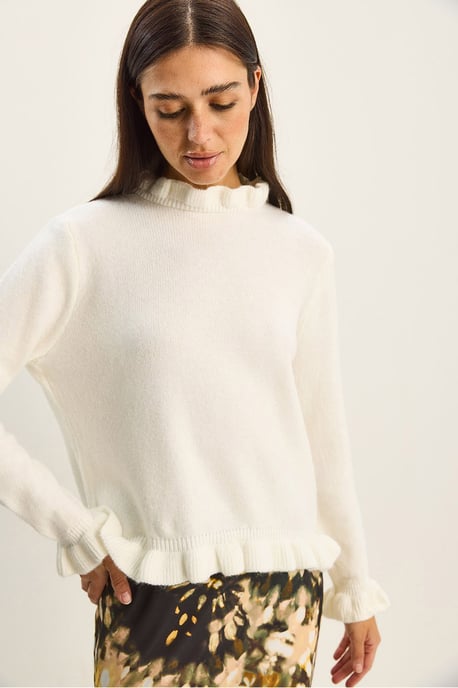 Frilly Half Turtleneck Buttoned Knit Sweater - Image 5