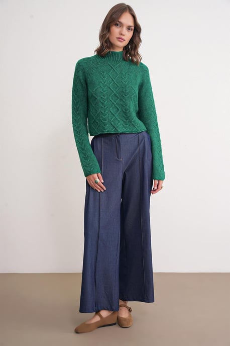 Argyle Pattern Ribbed Half Turtleneck Sweater - Image 2