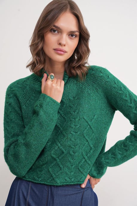 Argyle Pattern Ribbed Half Turtleneck Sweater - Image 3