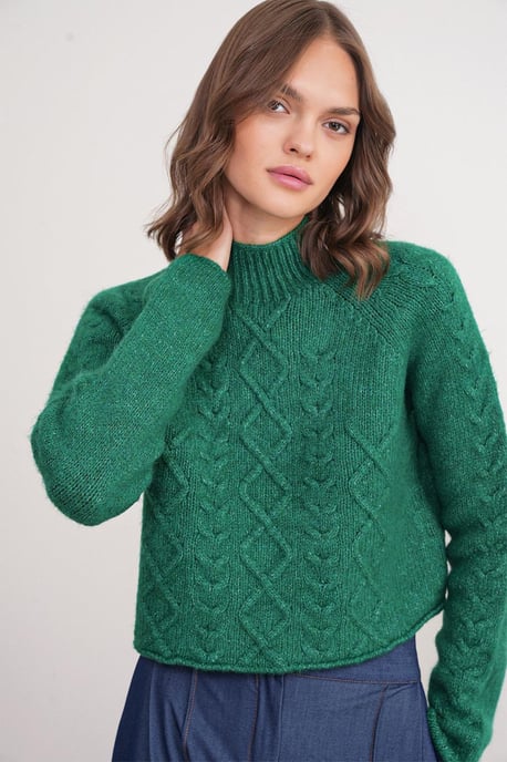 Argyle Pattern Ribbed Half Turtleneck Sweater - Image 4