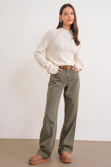 Argyle Pattern Ribbed Half Turtleneck Sweater - Image 2