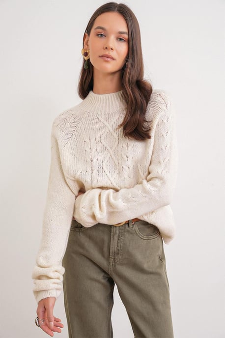 Argyle Pattern Ribbed Half Turtleneck Sweater - Image 3