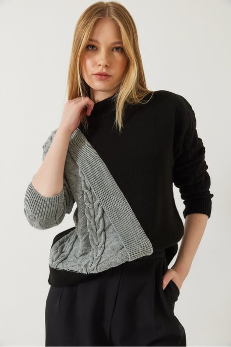 Patterned Half Turtleneck Ribbed Sweater - Image 2
