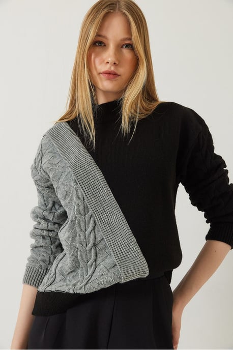 Patterned Half Turtleneck Ribbed Sweater - Image 3