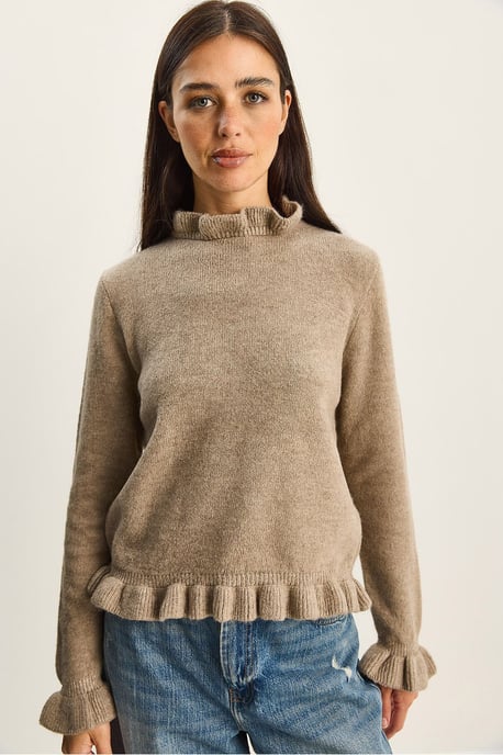 Frilly Half Turtleneck Buttoned Knit Sweater - Image 2