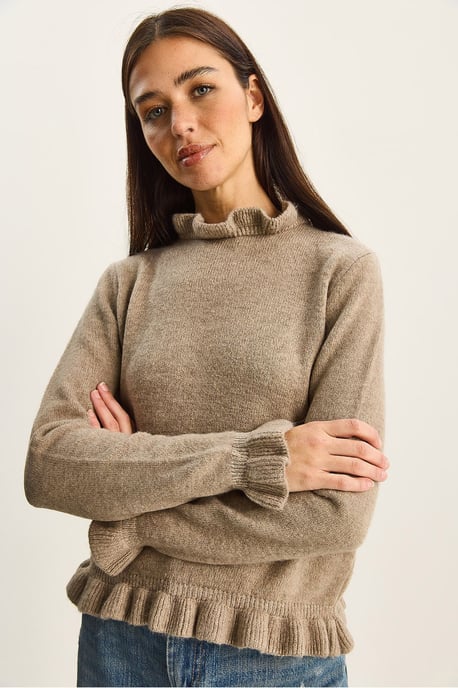 Frilly Half Turtleneck Buttoned Knit Sweater - Image 4