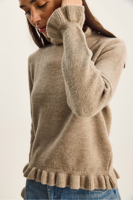 Frilly Half Turtleneck Buttoned Knit Sweater - Image 5