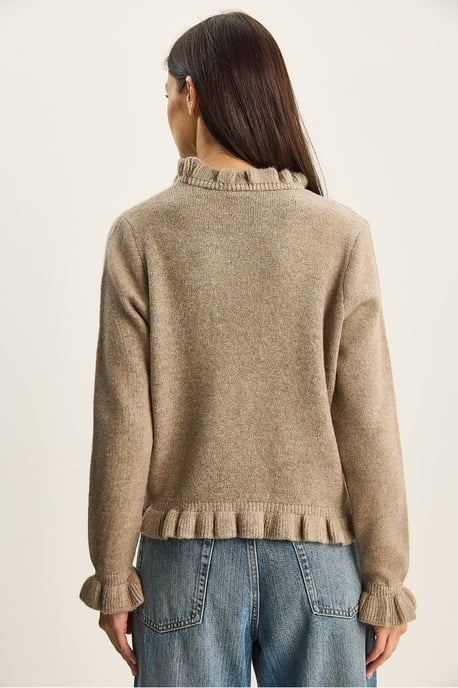 Frilly Half Turtleneck Buttoned Knit Sweater - Image 6