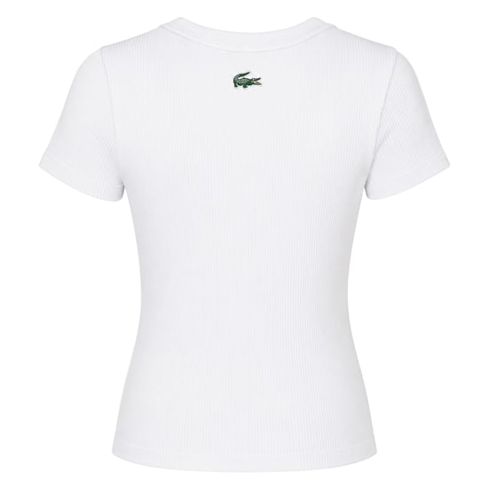 Lacoste Dames-T-shirt met geribde ronde hals en slank model (Wit) - Image 1