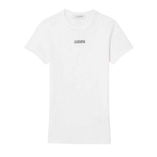 Lacoste Dames-T-shirt met geribde ronde hals en slank model (Wit) - Image 2
