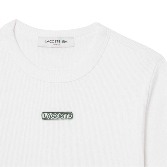 Lacoste Dames-T-shirt met geribde ronde hals en slank model (Wit) - Image 3